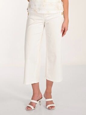 New Wide-Leg Crop Jeans in Off White with button detail raw